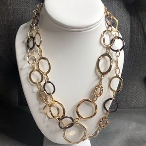 Gold Tone, Chocolate Gold Tone, & Crystal Necklace